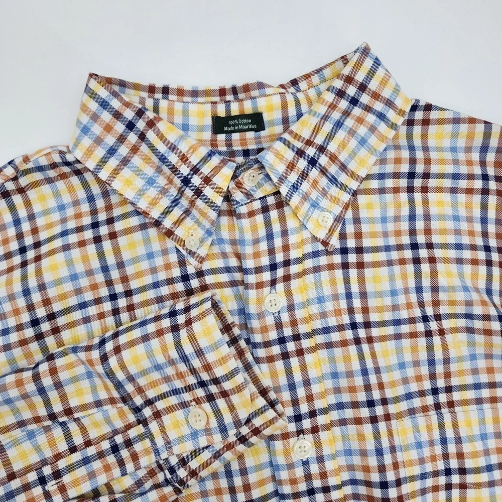 J Crew‎ Mens Blue Orange Check Plaid Lightweight  Long Sleeve Shirt Size L